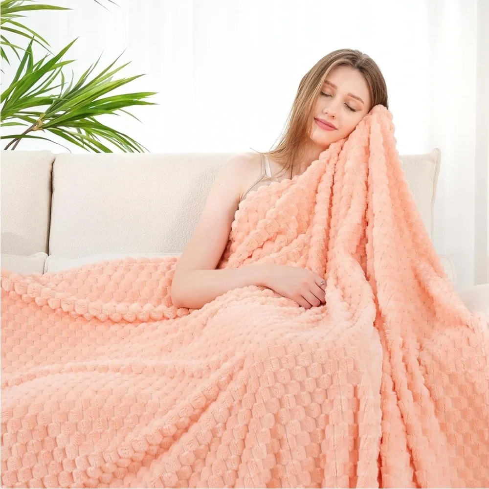 Peach fleece Textured twin Blanket